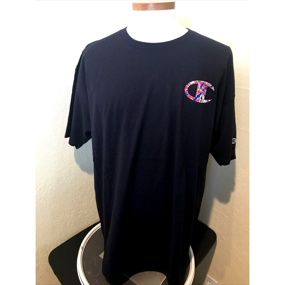 Champion Mens T-Shirt Graphic Americana Print Front & Back Black Size 2XL NEW